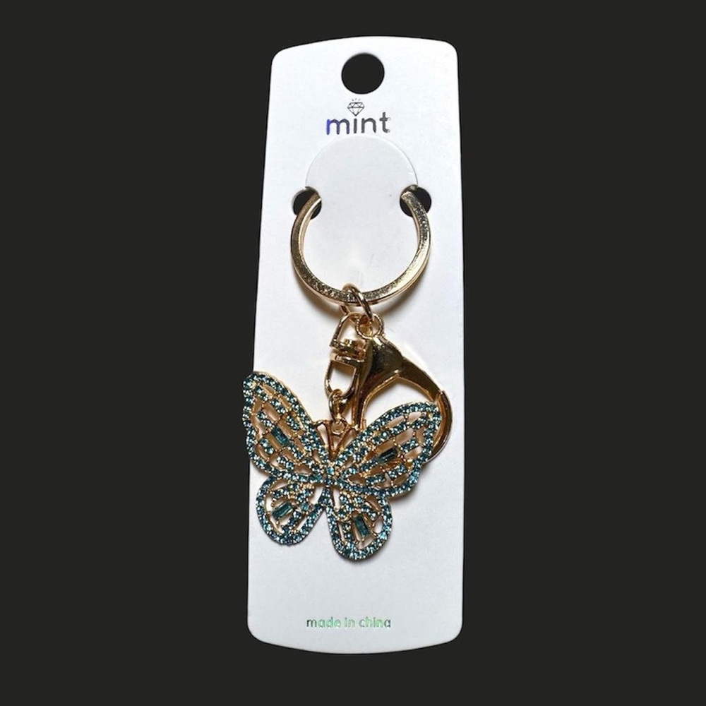 Blue Rhinestone Butterfly Keychain - Picture 2 of 3